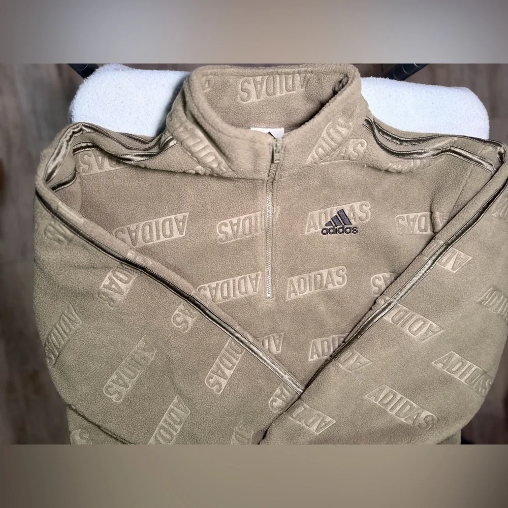 Adidas Men's Zip-Up Beige Sweater - Picture 1 of 5